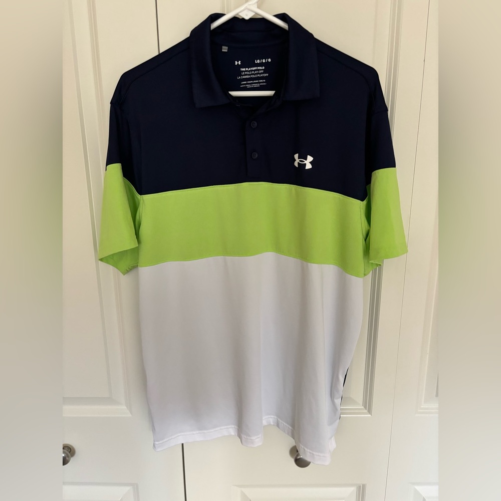 Under Armour Playoff 2.0 Blocked Polo Shirt Men's Size large navy white green
